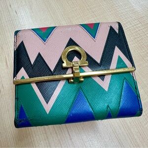 Ferragamo Chevron Wallet with Gold Hardware